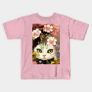 Kitten between flowers Kids T-Shirt